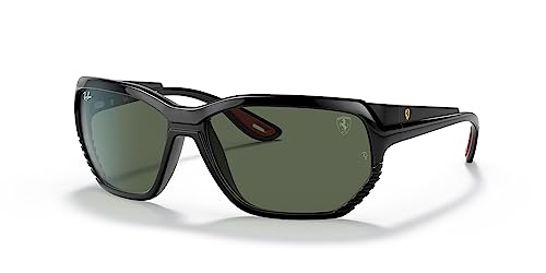 Ray-Ban RB4366M Scuderia Ferrari Collection Square Sunglasses, Black On Matte Black/Dark Green, 61 mm -
