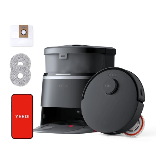 Yeedi M12 PRO+ Robot Vacuum and Mop, 11000Pa Strong Suction, ZeroTangle Technology, TruEdge Deep Mopping, Auto Mop Washing/Drying, Auto-Lift Mopping, Mini Omni Station, Black -