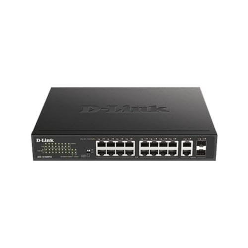 D-Link 18-Port Fast Ethernet PoE+ Switch Unmanaged Desktop, 16x PoE+ (247 Watt), 2X Gigabit Combo Ports (DES-1018MPV2) -
