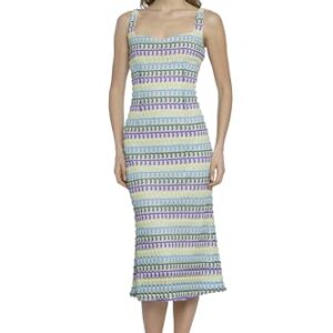 Donna Morgan Sweetheart Neckline Midi Striped Knit, Square Neck, Summer Beach Vacation Dresses for Women, Blue/Purple/Green -