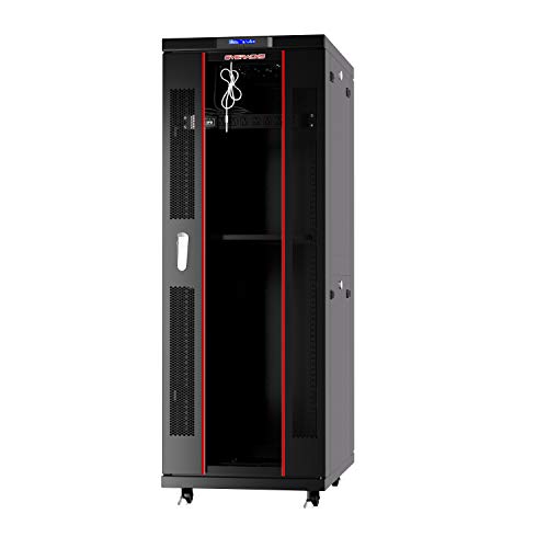 Server Rack - Locking Cabinet - Network Rack Cabinet Enclosure - 42U - Rack Mount - 32 Inch Deep - Server Cabinet - on Wheels - Shelf - Cooling Fan - Thermostat - Sysracks - SRF -