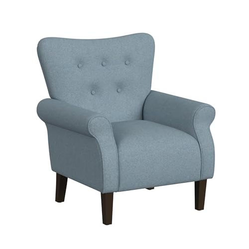HomePop Home Decor | Upholstered Rolled Arm Wingback Accent Chair | Accent Chairs for Living Room & Bedroom | Decorative Home Furniture - Blue Textured Woven -