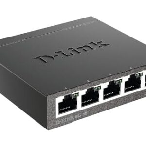 D-Link Ethernet Switch, 5 Port Gigabit Unmanaged Metal Desktop Plug and Play Compact (DGS-105),Black -
