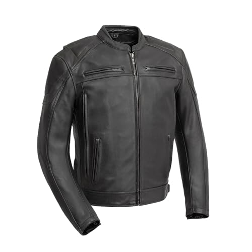 First Mfg Co - Choas - Men's Motorcycle Biker Riding Black Leather Jacket - Medium - Action Back Armor Pocket Conceal Carry Pocket Thermal Liner Vented -