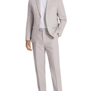 COOFANDY Men 2 Piece Suit Set Linen Slim Fit Tuxedo Suits Big and Tall Suit Pants and Jacket Light Grey -