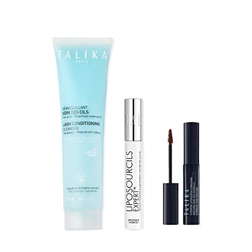 Talika Liposourclis Bundle -1 Talika Liposourcils Expert 10ml, 1 Talika Liposourcils Mascara (Brown) 2 in 1 Makeup & Eyelash Care Solution, 1 Talika Lash Conditioning Cleanser Eye Makeup Remover -