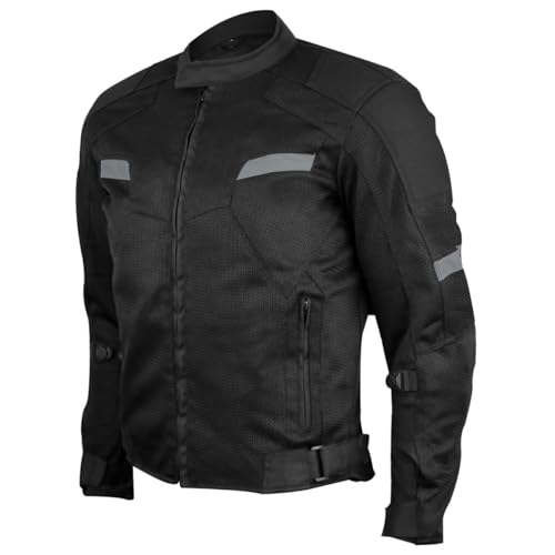 Vance Leather Viper Mens Black Reflective Mesh Motorcycle Jacket w/CE Armor & Thermal Removable Liner (Black, Medium) -