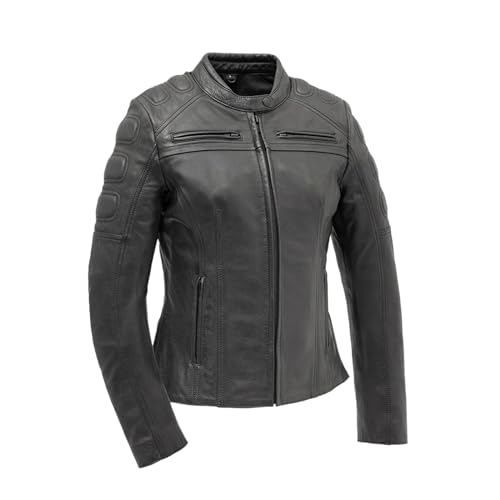 First Mfg Co - Targa - Women's Motorcycle Biker Riding Black Leather Jacket - 3X Large -