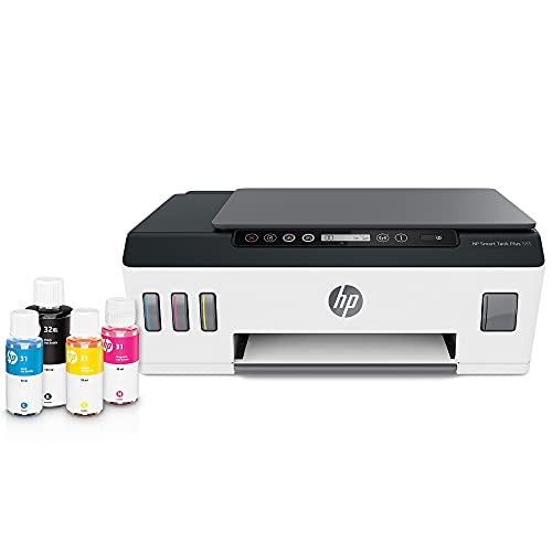 HP Smart -Tank Plus 551 Wireless All-in-One Ink -Tank Printer, up to 2 Years of Ink in Bottles, Mobile Remote Print, Scan, Copy, White, Works with Alexa (6HF11A) -