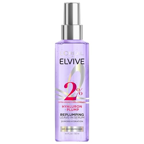 L'Oreal Paris Elvive Hyaluron Plump Moisture Plump Hair Serum for Dehydrated, Dry Hair with Hyaluronic Acid Care Complex, Paraben-Free, 4.4 Fl Oz -