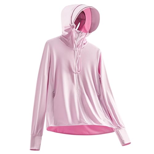 Sun Protection Hoodie Jacket for Women Long Sleeve Lightweight Full Zip Outdoor Riding Clothing Cooling Summer Shirt Pink -