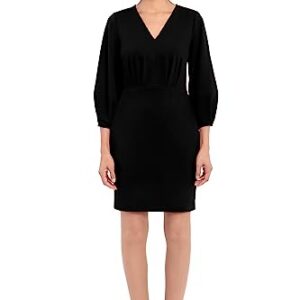 Donna Morgan Women's Long Sleeve V-Neck Dress, No Waistband-Black -