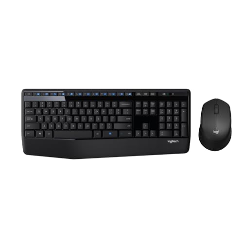 Logitech MK345 Wireless Keyboard and Mouse Combo with Palm Rest, 2.4 GHz USB Receiver, Compatible with PC, Laptop, Black -