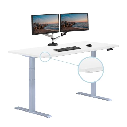 Vari ComfortEdge Electric Height Adjustable Standing Desk - 72x30 Varidesk Sit-Stand Desk for Home Office, Sloped Ergonomic Front Edge, Stable T-Style Legs, Easy Assembly - White - 2 Packages -