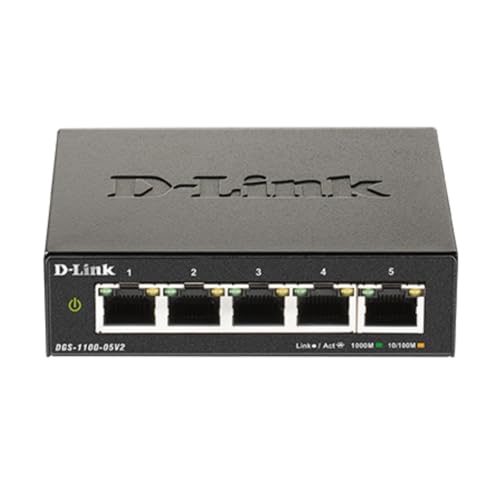 D-Link 5-Port Gigabit Smart Managed Switch | 5GbE Ports | L2 |VLANs | Web Managed | Desktop| Fanless | NDAA Compliant | Lifetime Protection (DGS-1100-05V2) -