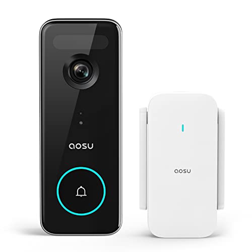 AOSU Doorbell Camera Wireless, 5MP Ultra HD, No Monthly Fee, 2.4/5 GHz WiFi Video Doorbell with Homebase, Battery/Wired Powered, Work with Alexa & Google Assistant -