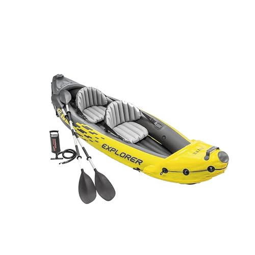 Intex 2-Person Inflatable Kayak Set w/ Pump, Aluminum Oars, Adjustable Seats, Explorer K2 - Tandem Blow-up Raft for Adults, Great for Lakes or Rivers -