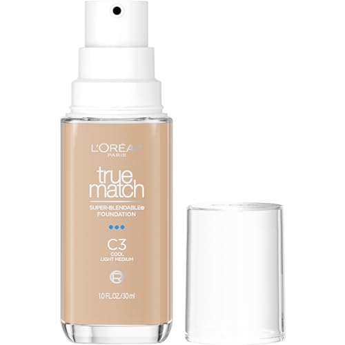L'Oreal Paris True Match Super-Blendable Foundation, Medium Coverage Liquid Foundation Makeup, C3, Light Medium, 1 Fl Oz -