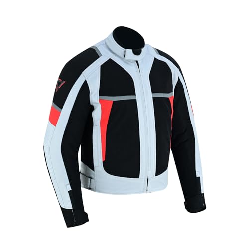 GEN1LEATHERS Men Stylish Black Red White Biker Motorbike Riding Windproof Motorcycle Jacket for Summer (US, Alpha, XX-Small, Regular, Regular, Color Block) -
