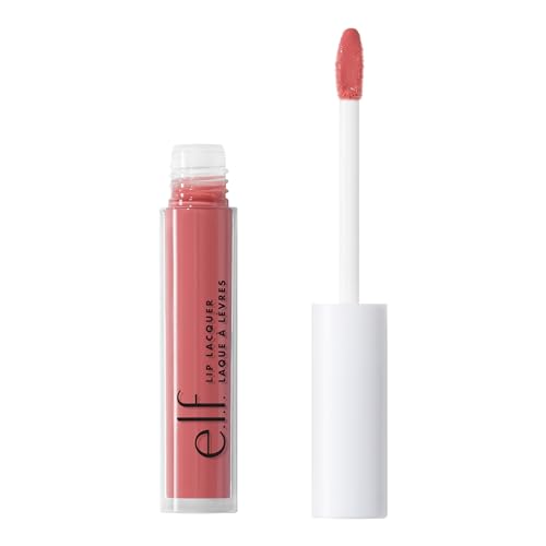 e.l.f. Lip Lacquer, Nourishing, Non-Sticky Ultra-Shine Lip Gloss With Sheer Color, Infused With Vitamins A & E, Vegan & Cruelty-Free, Wild Rose -