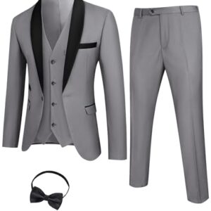 COOFANDY Mens Slim Fit 3 Piece Suit Two Button Shawl Lapel Solid Suit Jacket Pants Set Tuxedo for Prom -