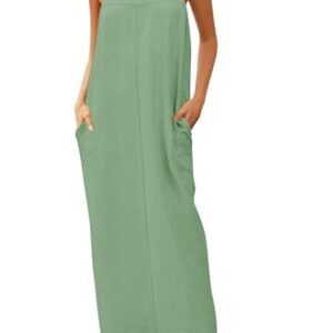 ReachMe Womens Linen Maxi Dress Summer Spaghetti Strap Long Dresses Square Neck Sleeveless Backless Dress with Slit(Sage,S) -