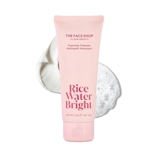 The Face Shop Rice Water Bright Foaming Facial Cleanser with Ceramide, Gentle Face Wash for Hydrating & Moisturizing, Vegan Face Cleanser, Makeup Remover, Korean Skin Care for All Skin Types, 150ml -