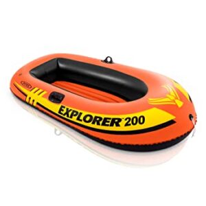 INTEX 58330EP Explorer 200 Inflatable Boat: Dual Air Chambers – Welded Oar Locks – Grab Rope – 2-Person – 210lb Weight Capacity -