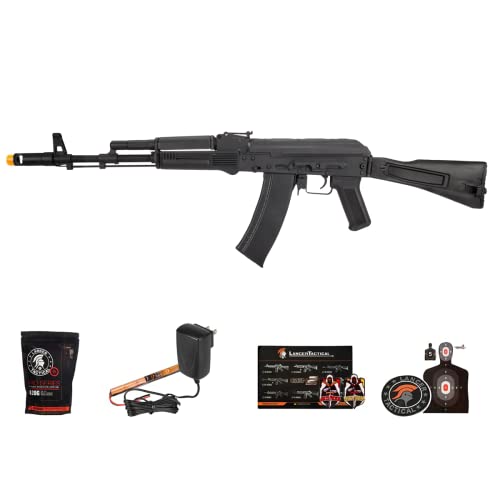 Lancer Tactical AK-74M Series AEG Full Metal Airsoft Rifle 400 FPS with Foldable Stock (ETU Installed) with Charger and Battery Included(Black) -