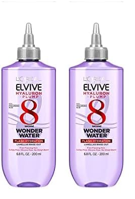 L'Oreal Paris Elvive Hyaluron Plump Flash Hydration Wonder Water Hair Rinse, 8 Second Hydrating Hair Care Treatment for Soft, Shiny Hair, 6.8 Fl Oz (Pack of 2) -