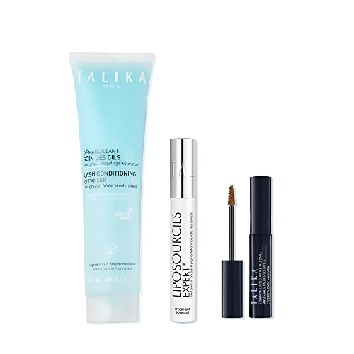 Talika Liposourclis Bundle -1 Talika Liposourcils Expert 10ml, 1 Talika Liposourcils Mascara (Chestnut) 2 in 1 Makeup & Eyelash Care Solution, 1 Talika Lash Conditioning Cleanser Eye Makeup Remover -