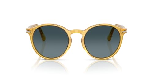 Persol Men's PO3171S Round Sunglasses, Miele/Blue Gradient Dark Blue Polarized, 52 mm -