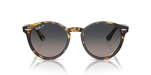 Ray-Ban RB7680S Larry Round Sunglasses, Yellow Havana/Grey Gradient Blue Polarized, 49 mm -