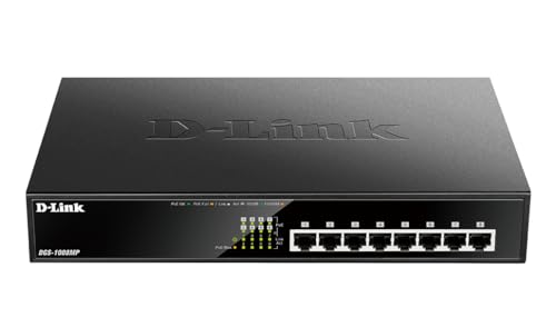 D-Link 8-Port PoE Switch, Gigabit Ethernet Unmanaged Desktop Fanless Design , 125 Watt PoE Budget (DGS-1008MP) -