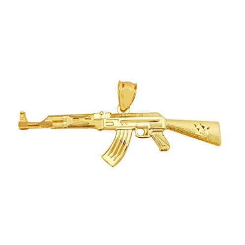 AMZ Jewelry 10k Yellow Gold AK 47 Pendant Gold Rifle Necklace Pendant -
