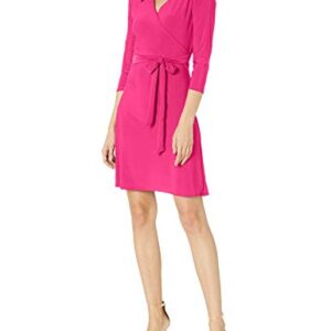 Star Vixen womens Petite 3/4 Sleeve Faux Wrap With Collar Dress, Fuchsia, Medium Petite US -