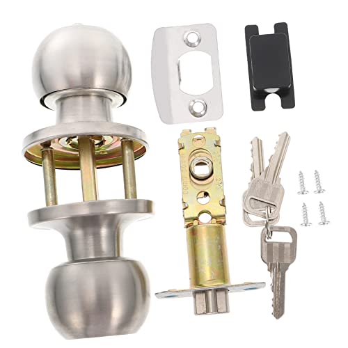 HOMSFOU Exterior Door Lock Knob Set 3 Handle Lock for Bedroom Stainless Steel Brushed Finish Door Knob Key -