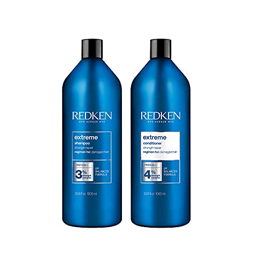 Redken Extreme Shampoo & Conditioner Set For Damaged Hair - Strengthens Hair and Repairs Breakage, Infused With Proteins -