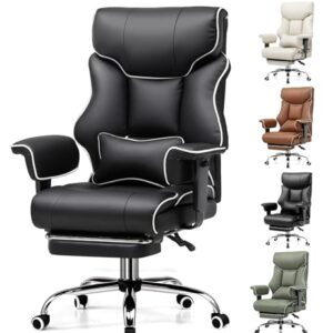 COMHOMA Big and Tall Office Chair 400lbs High Back Computer Gaming Chair with Ergonomic Lumbar Support & Pocket Spring Cushion for Lower Back Pain Relief, Leather Executive Chair with Foot Rest, Black -