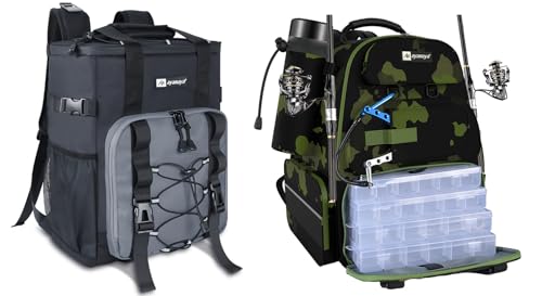 Fishing Backpack + Backpack Cooler, 45L Fishing Backpack with 4 Tackle Boxes, Black Leakproof Cooler Backpack for Fishing, Beach, Picnic -