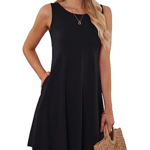 AUSELILY Womens Summer Dresses 2025 Casual Sleeveless Boho Floral Sundresses Beach Swimsuit Coverup with Pockets, Black M -