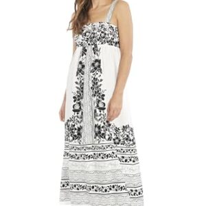 London Times Square Neck A-Line Maxi Adjustable Straps and Pockets | Summer Dresses for Women, Ivory/Black -
