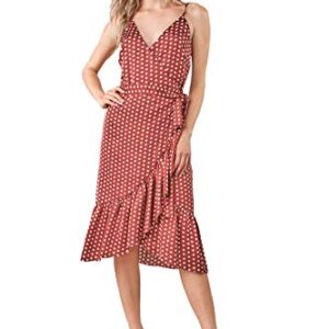 SUGARLIPS Women's Pretty Woman Polka Dot Wrap Dress, Terracotta, X Small -
