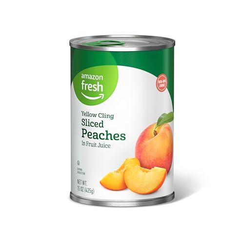 Amazon Fresh, Yellow Cling Sliced Peaches in Fruit Juice, 15 Oz (Previously Happy Belly, Packaging May Vary) -