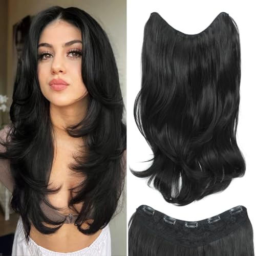 Gulagula Hair Extensions 1PCS U-shape Clip in Hair Extensions 20inch Black hair extensions Clip in Synthetic Fiber Hairpieces for women -