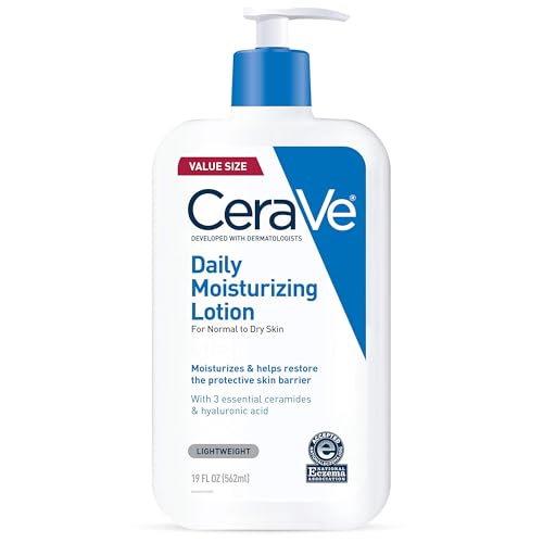 CeraVe Daily Moisturizing Lotion for Dry Skin, Body Lotion & Face Moisturizer with Hyaluronic Acid and Ceramides, Daily Moisturizer, Fragrance Free, Oil-Free, 19 Ounce -