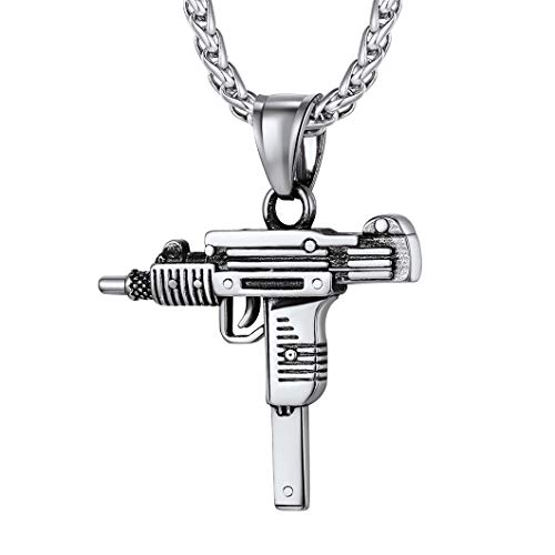 Richsteel Stainless Steel UZI Gun Necklace for Men Military Style Punk Jewelry -