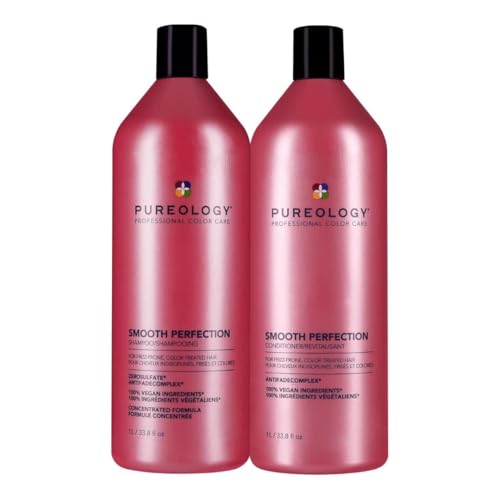 Pureology Smooth Perfection Shampoo & Conditioner Bundle | For Frizz-Prone Color Treated Hair | Sulfate-Free | Vegan | Updated Packaging | 33.8 Fl. Oz. -
