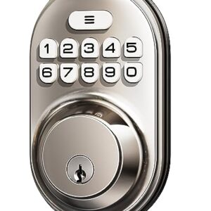 Veise Keyless Entry Door Lock, Electronic Keypad Deadbolt, Keyed Entry, Auto Lock, Anti-Peeking Password, Back Lit & Easy Installation Design, Satin Nickel -