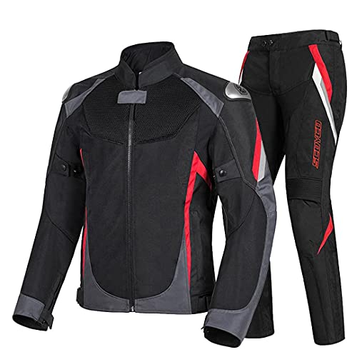 Men Breathable Motocross Jacket Reflective Jacket Riding Jacket Motorcycle Jacket+Moto Pants Red KT224 And P064 3XL -